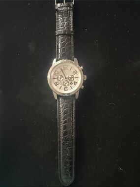 Silpada Black Leather Strap Silver-Tone Dial Women’s Watch